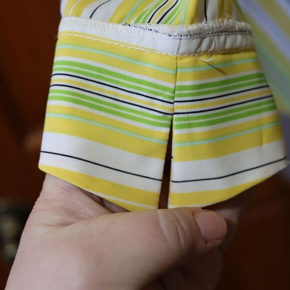 Ninety Vintage Chevron Striped Button-Up Blouse Yellow Green Size LG - Picture 8 of 13